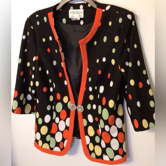 Vintage Tally Taylor brown orange blazer Jacket faux Diamond Closure size 12 - Picture 8 of 8